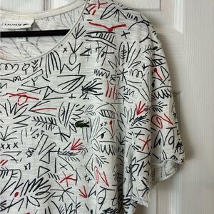 [xl] Lacoste Graphic Print T-Shirt White Cotton XL Logo Tee Egyptian
